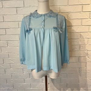 Vintage 70s 80s Gaymode Penneys Blue Peignoir Bed Jacket M